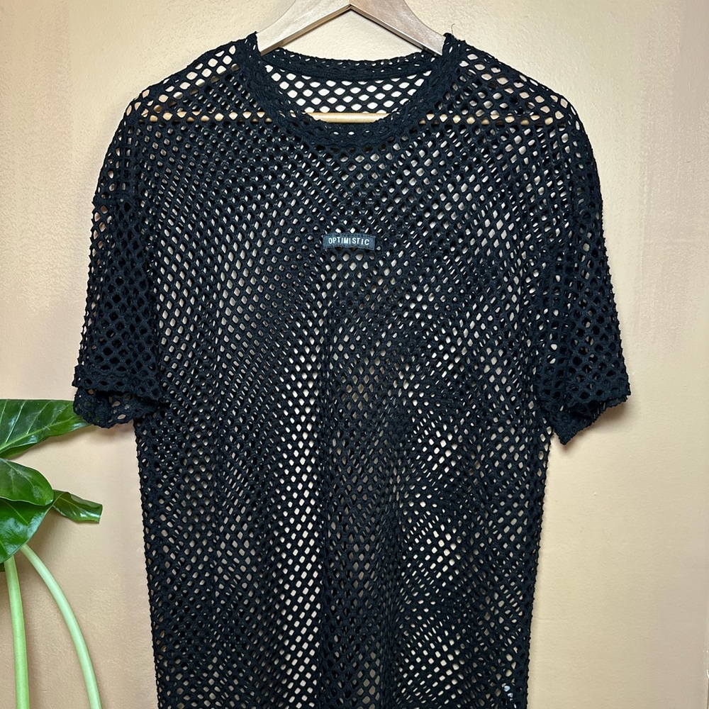 SHEIN Black Mesh Blouse with Short Sleeves